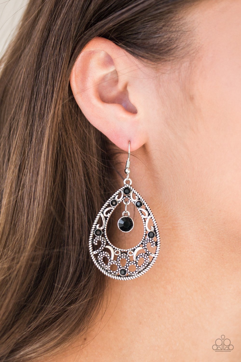 Paparazzi Gotta Get That Glow - Black Rhinestones - Earrings