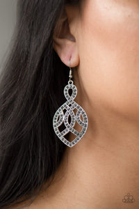 Paparazzi A Grand Statement - Silver - Smoky Rhinestones - Ribbons of Shimmery Silver - Earrings