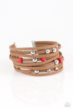 Load image into Gallery viewer, Colorfully Coachella - Red Stone Leather Bracelet Paparazzi
