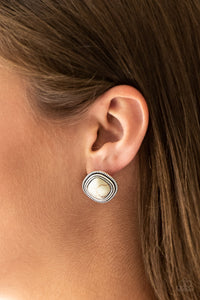 FRONTIER-Runner - White Stone Earring Paparazzi