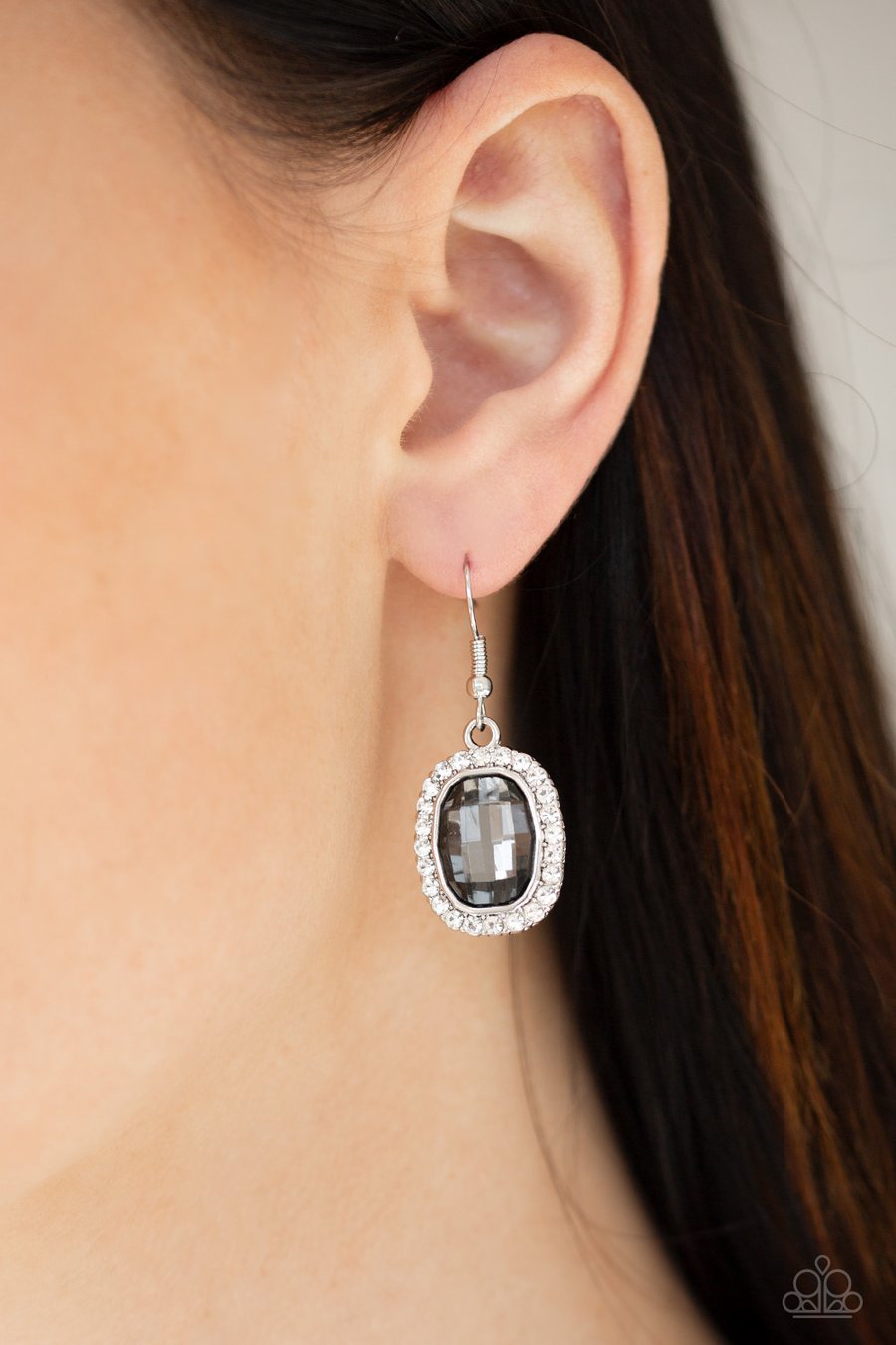 THE MODERN MONROE - SILVER SMOKY GEM EARRINGS - PAPARAZZI