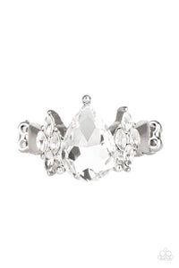 Yas Queen - White Rhinestone Ring Paparazzi