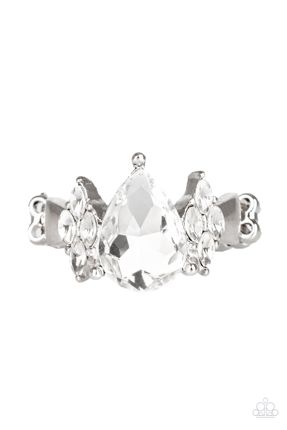 Yas Queen - White Rhinestone Ring Paparazzi