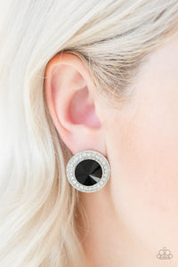 WHAT SHOULD I BLING? - BLACK GEM WHITE RHINESTONE SILVER POST EARRINGS - PAPARAZZI