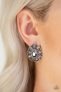 TREASURE RETREAT - SILVER TEARDROP HEMATITE RHINESTONE POST EARRINGS - PAPARAZZI