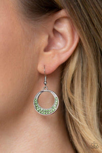 Paparazzi Socialite Luster - Black Rhinestones - Silver Hoop Earrings