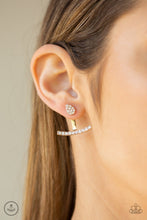 Load image into Gallery viewer, GLOWING GLIMMER - GOLD WHITE RHINESTONE JACKET EARRINGS - PAPARAZZI
