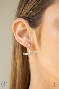 GLOWING GLIMMER - GOLD WHITE RHINESTONE JACKET EARRINGS - PAPARAZZI