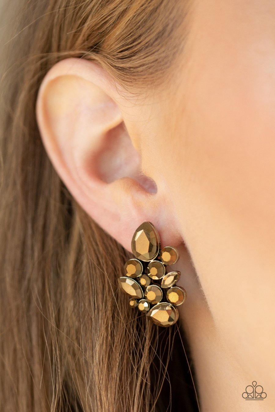 GALAXY GLIMMER - BRASS POST EARRINGS PAPARAZZI