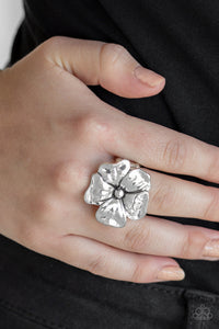 Tropical Gardens - Silver Flower Ring Paparazzi