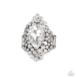 Hollywood Heiress - White Rhinestone Ring Paparazzi