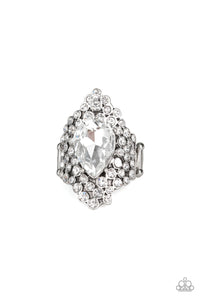 Hollywood Heiress - White Rhinestone Ring Paparazzi