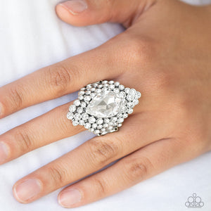 Hollywood Heiress - White Rhinestone Ring Paparazzi