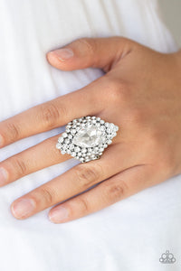 Hollywood Heiress - White Rhinestone Ring Paparazzi