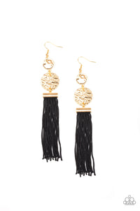 Lotus Gardens - Gold Black Tassel Earring Paparazzi