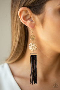 Lotus Gardens - Gold Black Tassel Earring Paparazzi