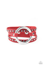 Load image into Gallery viewer, Studded Statement-Maker - Red Leather Bracelet Paparazzi
