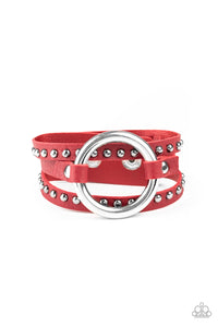 Studded Statement-Maker - Red Leather Bracelet Paparazzi