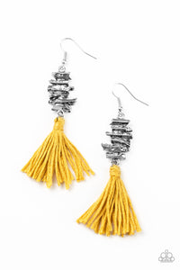 Tiki Tassel - Yellow Tassel Earring Paparazzi