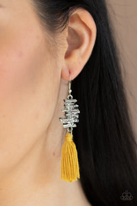 Tiki Tassel - Yellow Tassel Earring Paparazzi