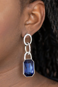 SUPERSTAR STATUS - BLUE SAPPHIRE GEM SILVER POST EARRINGS - PAPARAZZI