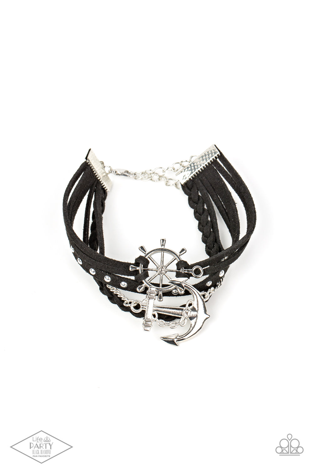 Paparazzi Anchors Away - Black Leather Bracelet 