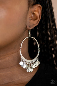 SPEED OF SPOTLIGHT - SILVER CIRCLE DISC EARRINGS - PAPARAZZI