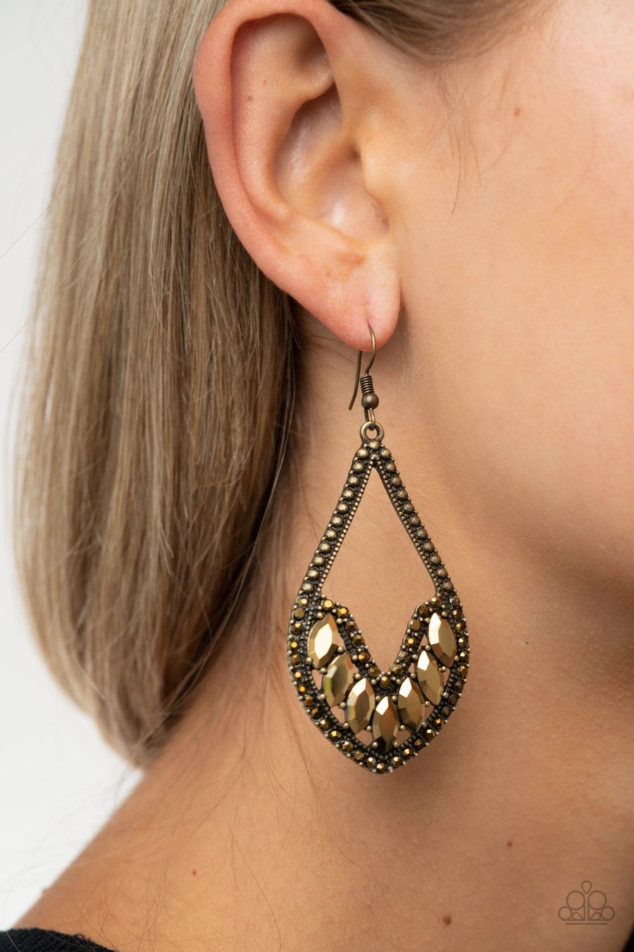 ETHEREAL EXPRESSIONS - BRASS RHINESTONE EARRINGS - PAPARAZZI
