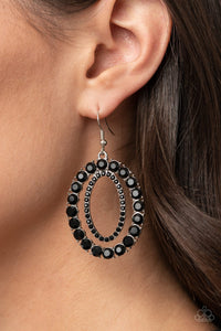 DELUXE LUXURY - BLACK RHINESTONE SILVER FRAME EARRINGS