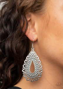 TEXTURE GARDEN - SILVER FLORAL  EARRINGS - PAPARAZZI