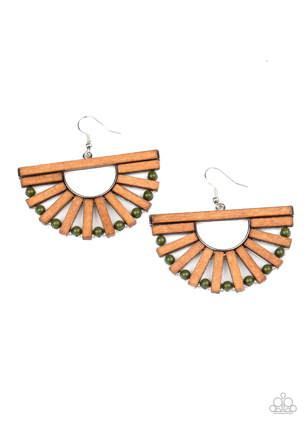 Wooden Wonderland - Green Wood Earring Paparazzi