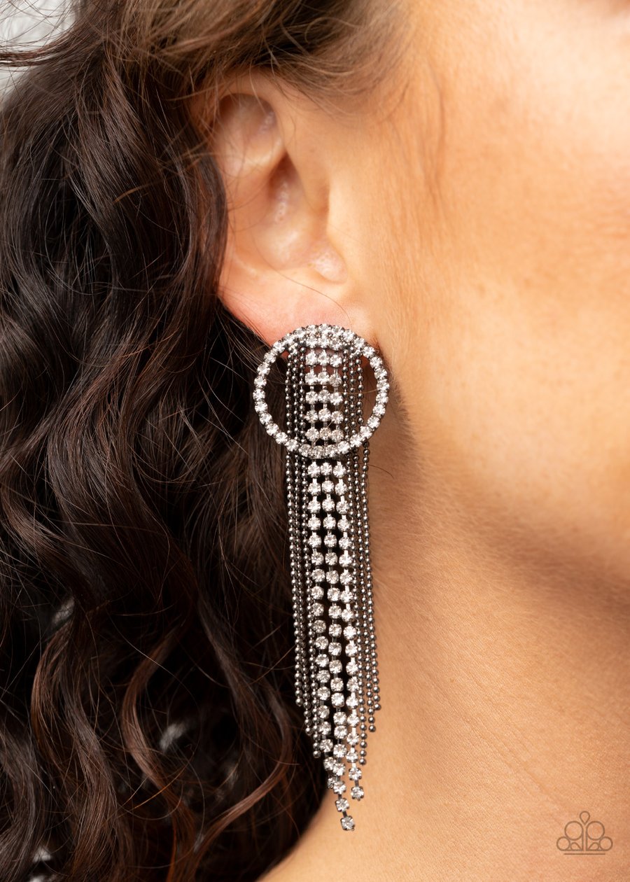 Dazzle by Default- BLACK RHINESTONE EARRINGS - PAPARAZZI