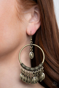 METALLIC HARMONY - BRASS BEAD SILVER CIRCLE EARRINGS - PAPARAZZI