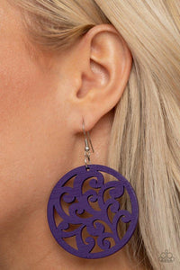 Fresh Off The Vine - Purple Wood Earring Paparazzi