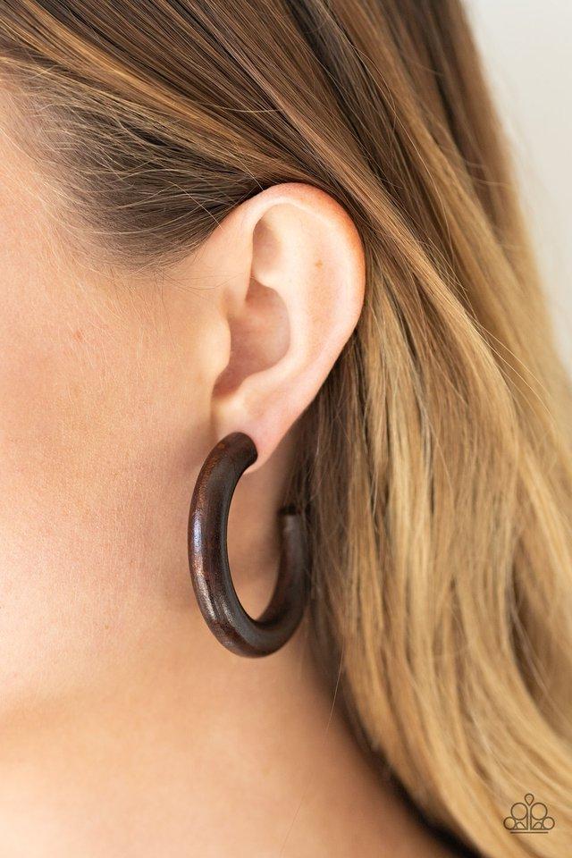 Woodsy Wonder - Brown Wood Earring Paparazzi