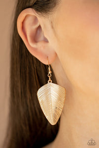 ONE OF THE FLOCK - GOLD FEATHER EARRINGS - PAPARAZZI