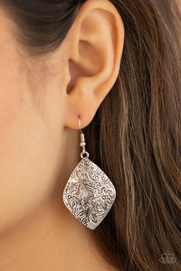 FLAUNTABLE FLORALS - SILVER FLORAL EARRINGS - PAPARAZZI