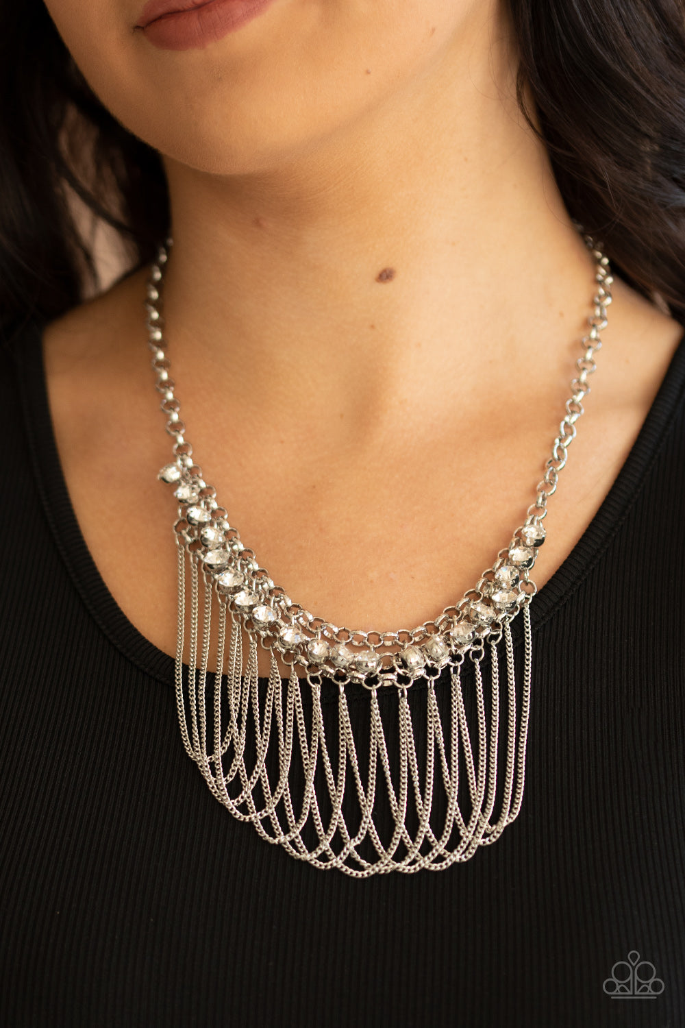Paparazzi Flaunt Your Fringe - White Rhinestone Necklace