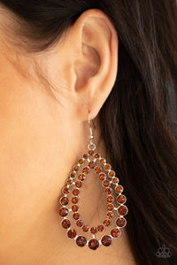GLACIAL GLAZE - BROWN TOPAZ SILVER TEARDROP EARRINGS - PAPARAZZI