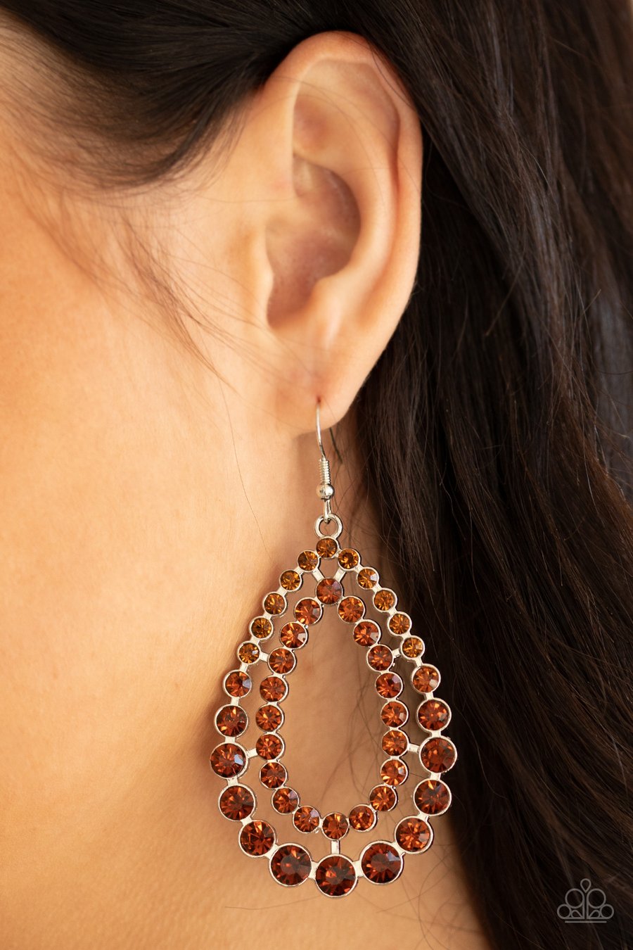 GLACIAL GLAZE - BROWN TOPAZ SILVER TEARDROP EARRINGS - PAPARAZZI
