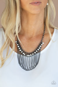 Paparazzi Flaunt Your Fringe - Black Rhinestone Necklace