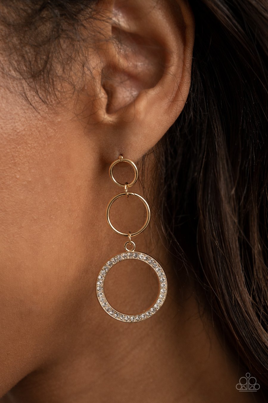 RULE-BREAKING RADIANCE - GOLD RHINESTONE CIRCLE POST EARRINGS - PAPARAZZI