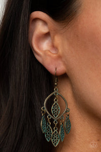 ARTISAN GARDEN - BRASS PATINA FLORAL FRINGE EARRINGS - PAPARAZZI