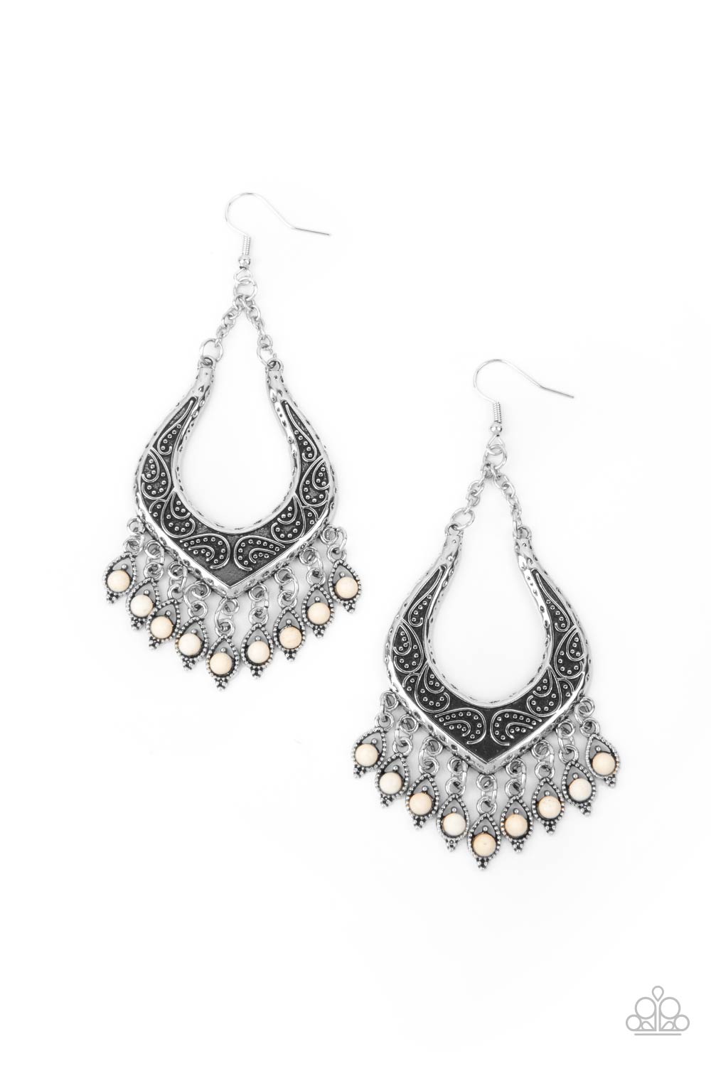 Sahara Fiesta - White Stone Earring Paparazzi