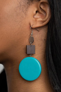 Modern Materials - Blue Wood Earring Paparazzi