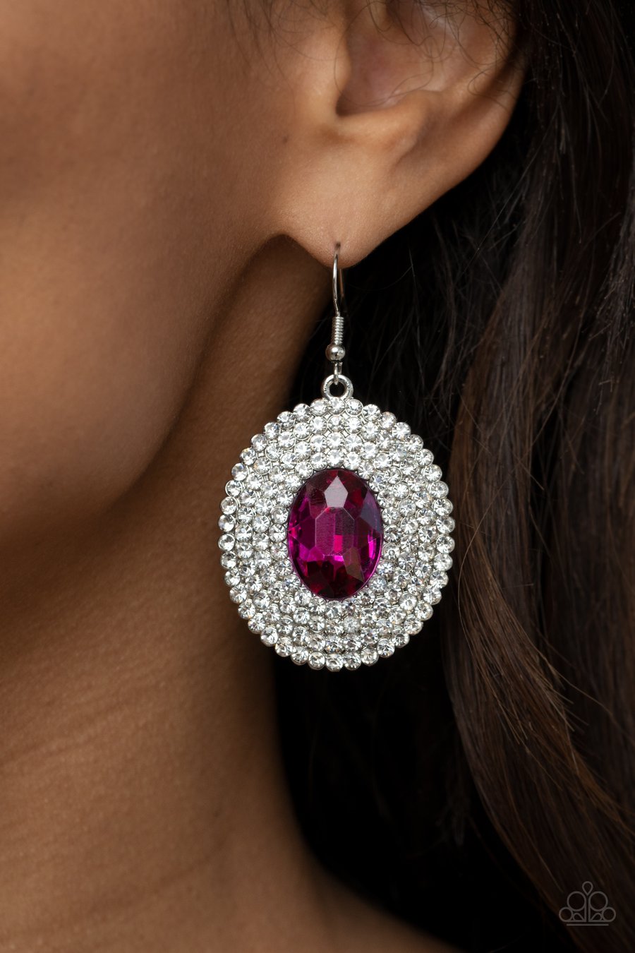 FIERCE FIELD - PINK GEM EARRINGS - PAPARAZZI