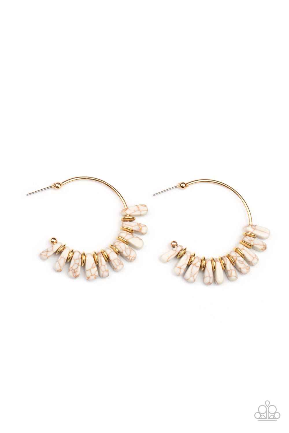 Paparazzi Poshly Primitive - White Stone Hoop Earring