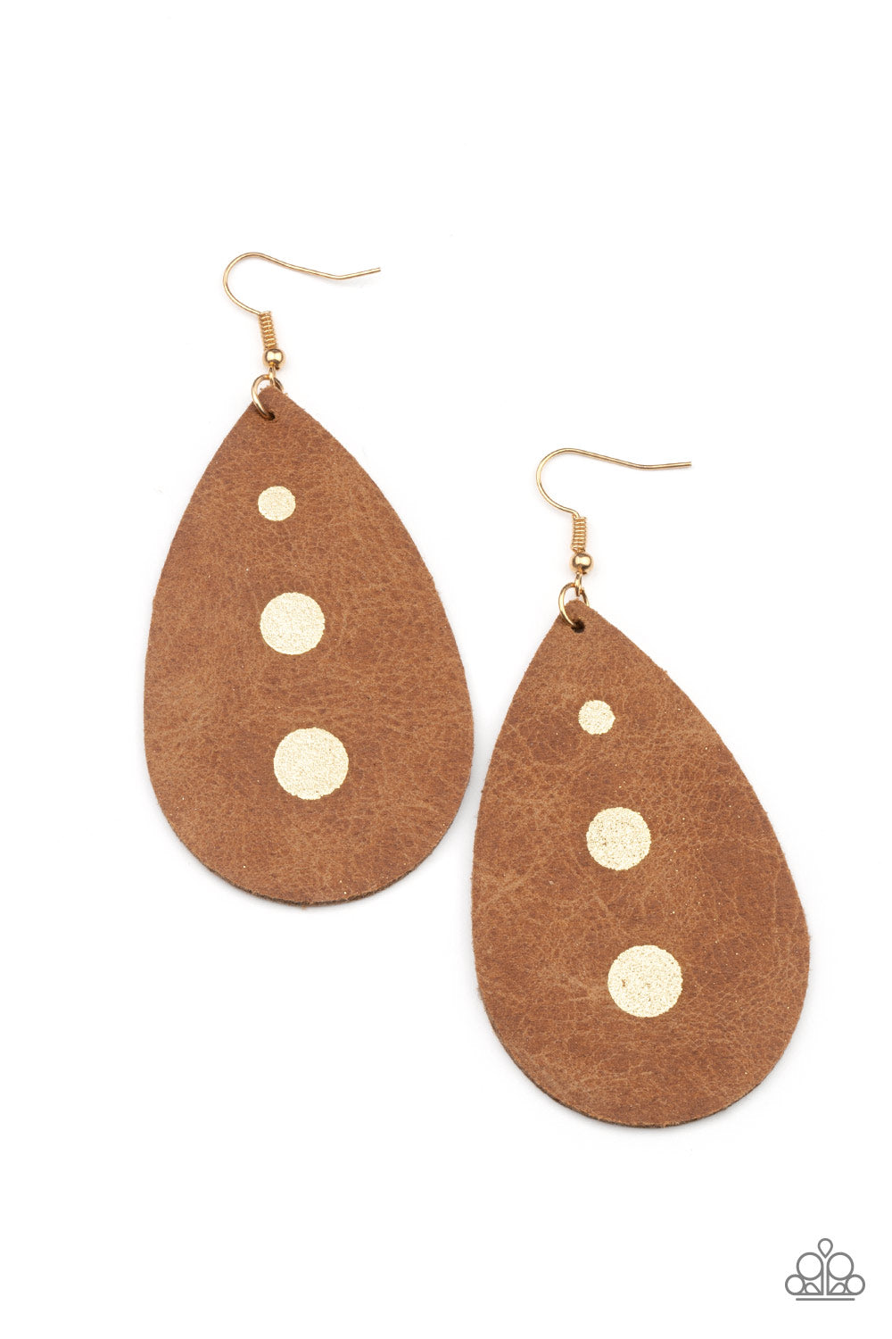 Rustic Torrent - Gold Leather Earring Paparazzi