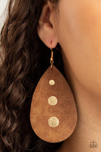 Load image into Gallery viewer, Rustic Torrent - Gold Leather Earring Paparazzi
