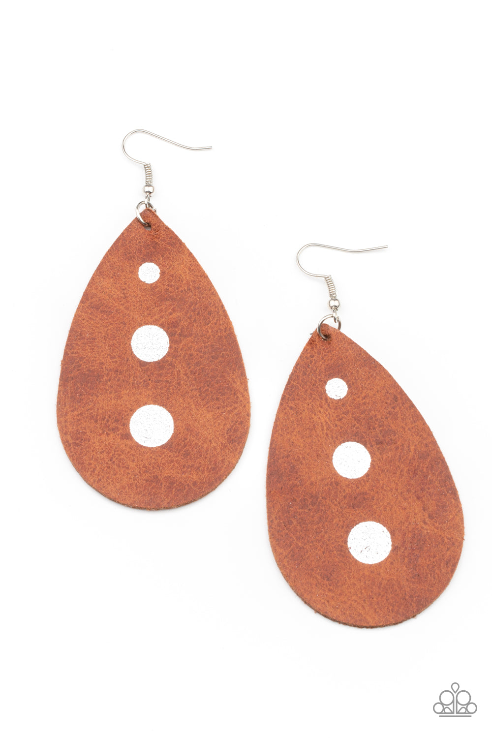 Rustic Torrent - Brown Leather Earring Paparazzi